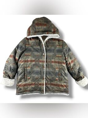 Pendleton Women’s XL Southwestern Print Faux Fur Lined Hooded Jacket EUC